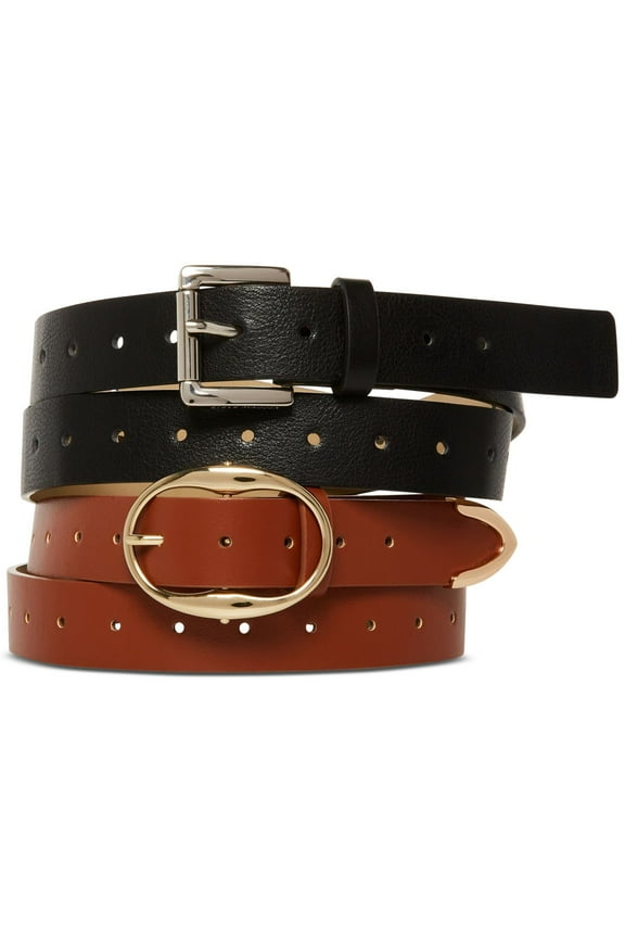 Womens 2-Pc. Faux-Leather Belt Set Black / Cognac, X-Large