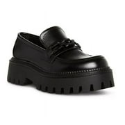 Steve Madden Women's Aerin Lug Sole Chain Design Chunky Heel Loafer Slip On Shoe (Black, 10)