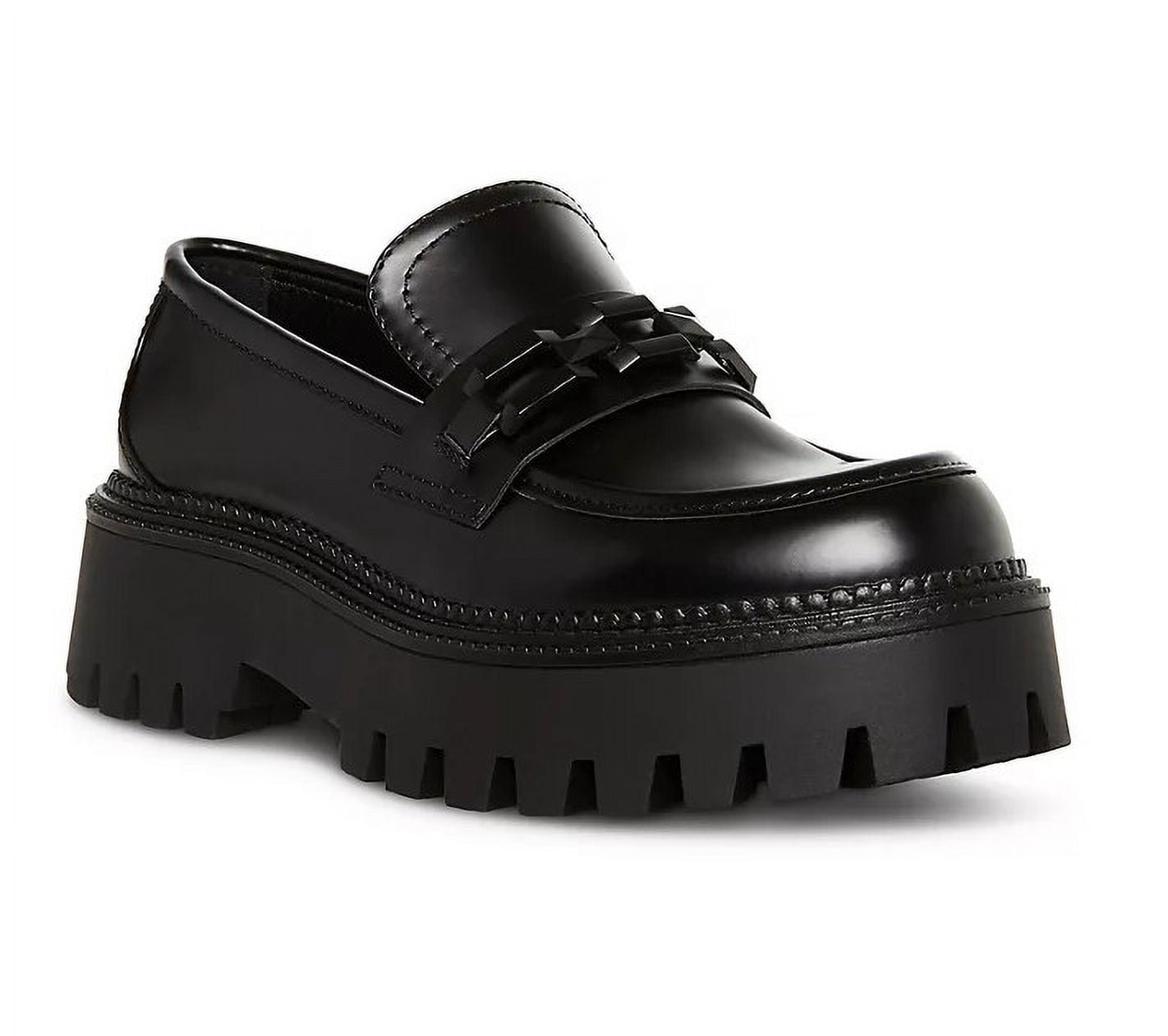 Steve Madden Women's Black Chunky Heel Loafer, Lug Sole