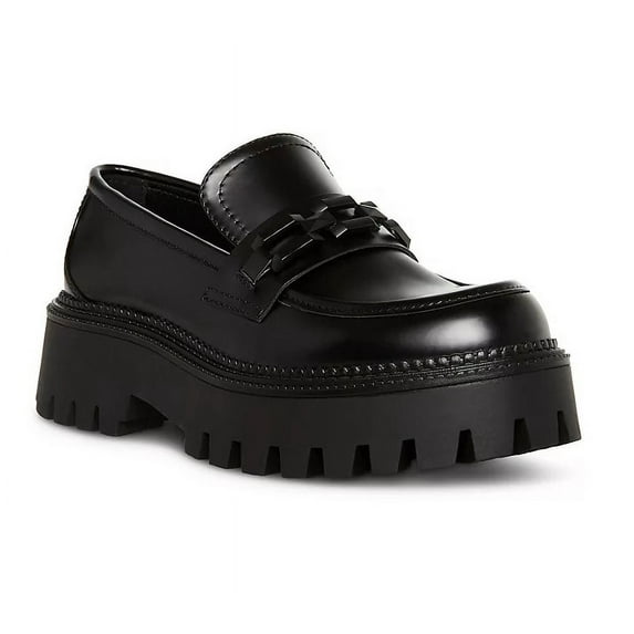 Steve Madden Women's Aerin Lug Sole Chain Design Chunky Heel Loafer Slip On Shoe (Black, 8)