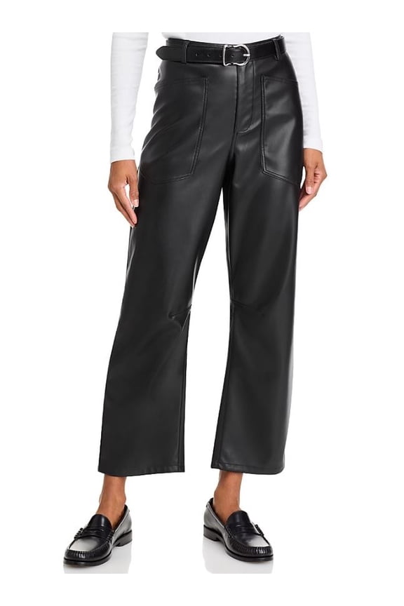Women's Black Haniel Faux Leather Barrel Leg Pants, Small
