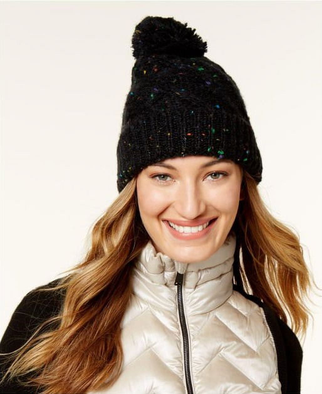 Steve Madden Women's Black Speckled Cable Beanie, One Size Fits All