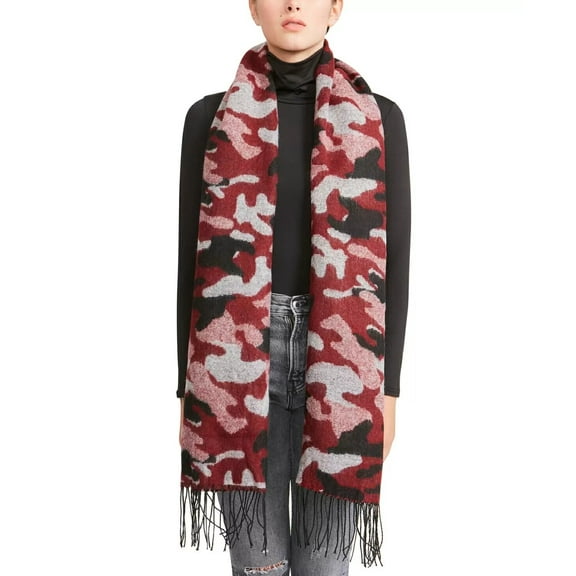 Steve Madden Women's Blanket Fringe Scarf, Red/Pink Camo, OS