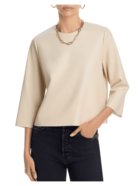 Women's Bone Dee Faux-Leather 3/4-Sleeve Top, Medium