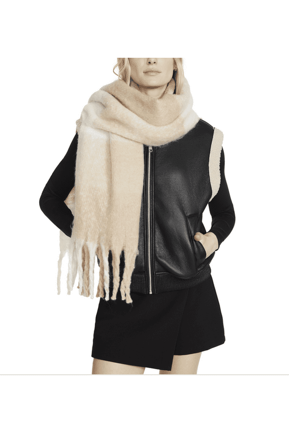 Women's Box Plaid Lofty Blanket Wrap Scarf - Off White