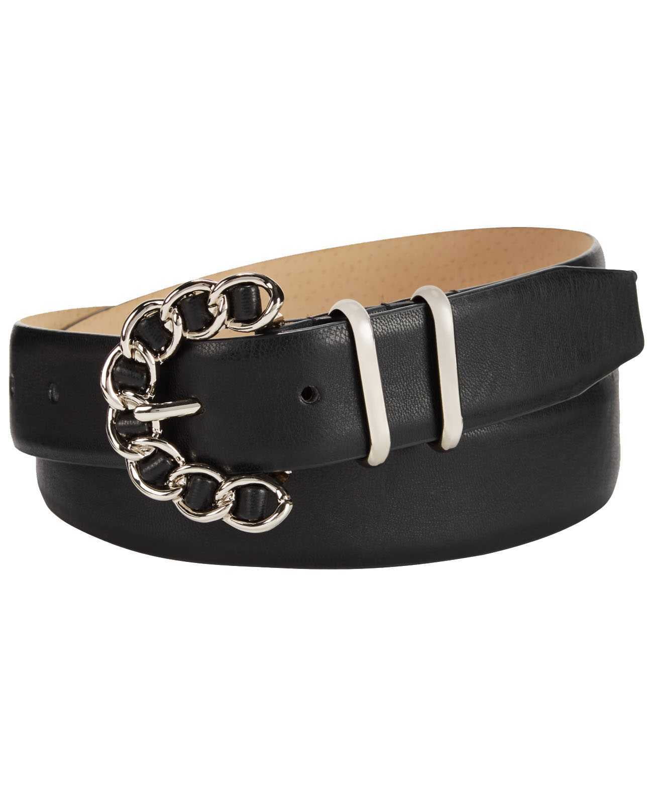 Steve Madden Women's Chain-Buckle Belt, Black, Small