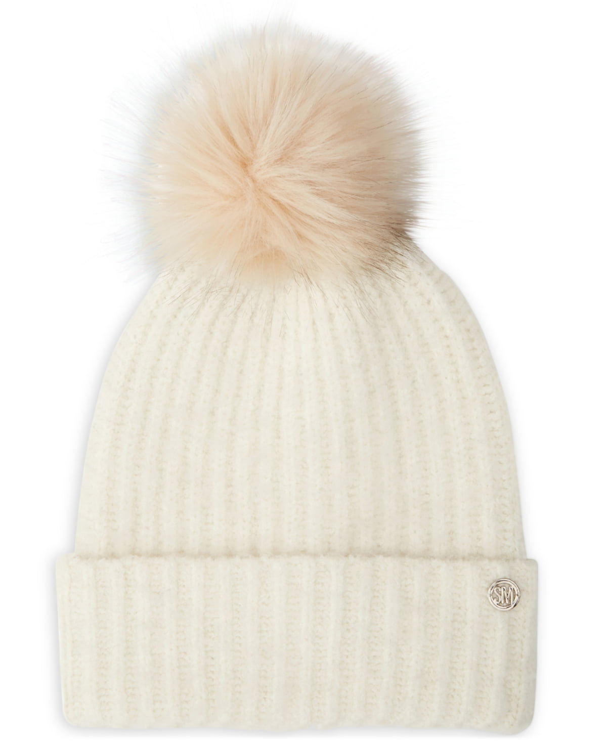 Steve Madden Embellished Beanie in cream white with a faux-fur pom-pom & charms STEVE MADDEN Women main image 3