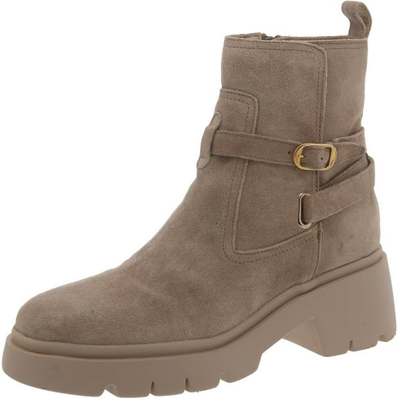 Steve Madden Women's Coletta Lug-Sole Buckle Booties, Taupe Suede, 10