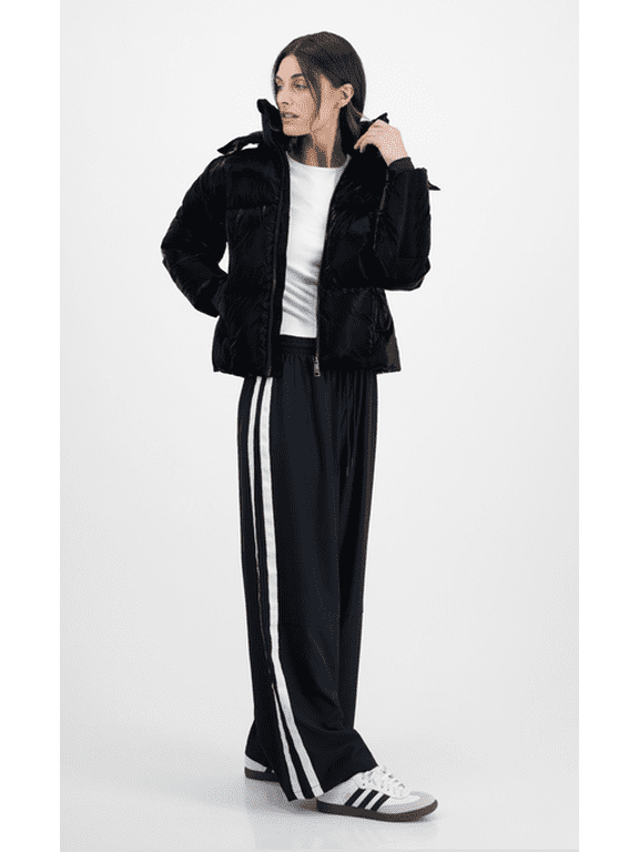 Women's Cropped Hooded Puffer Coat - Black