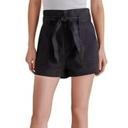 Steve Madden Womens High Rise Paper Bag Brushed Twill Cinch Shorts Black, M