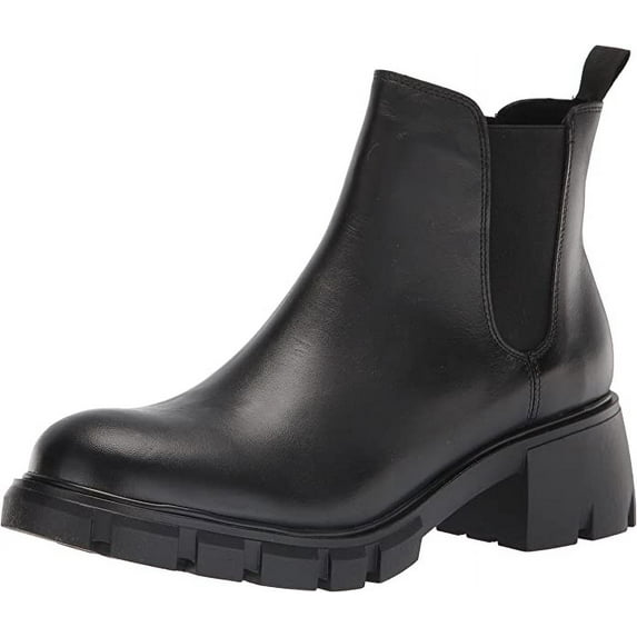 Steve Madden Women's Howler Block Heel Platform Ankle Boots Black Leather (BLACK, 8)