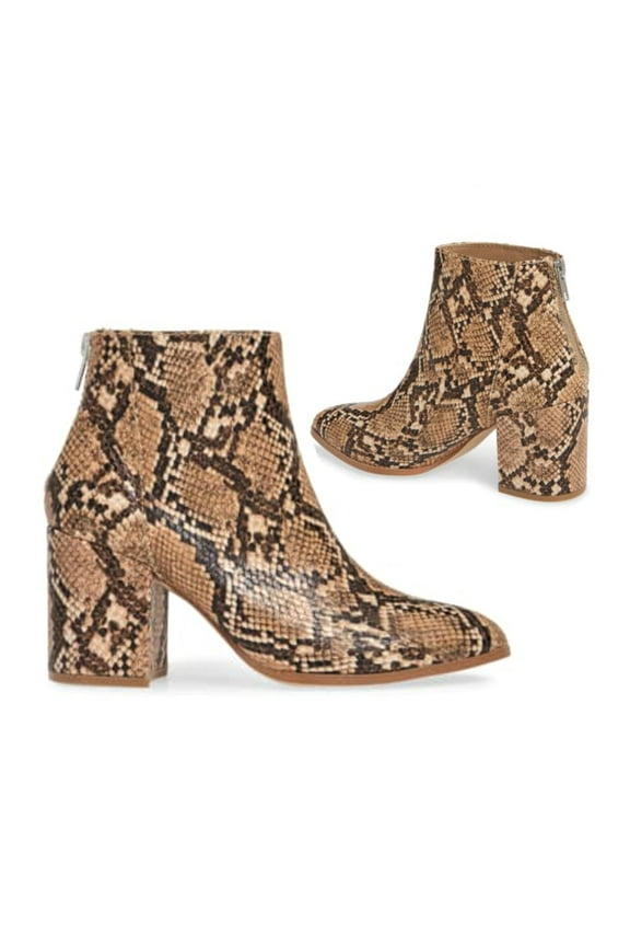 Women's Juliana Snakeskin Embossed Pointed Toe Block Heel Ankle Booties