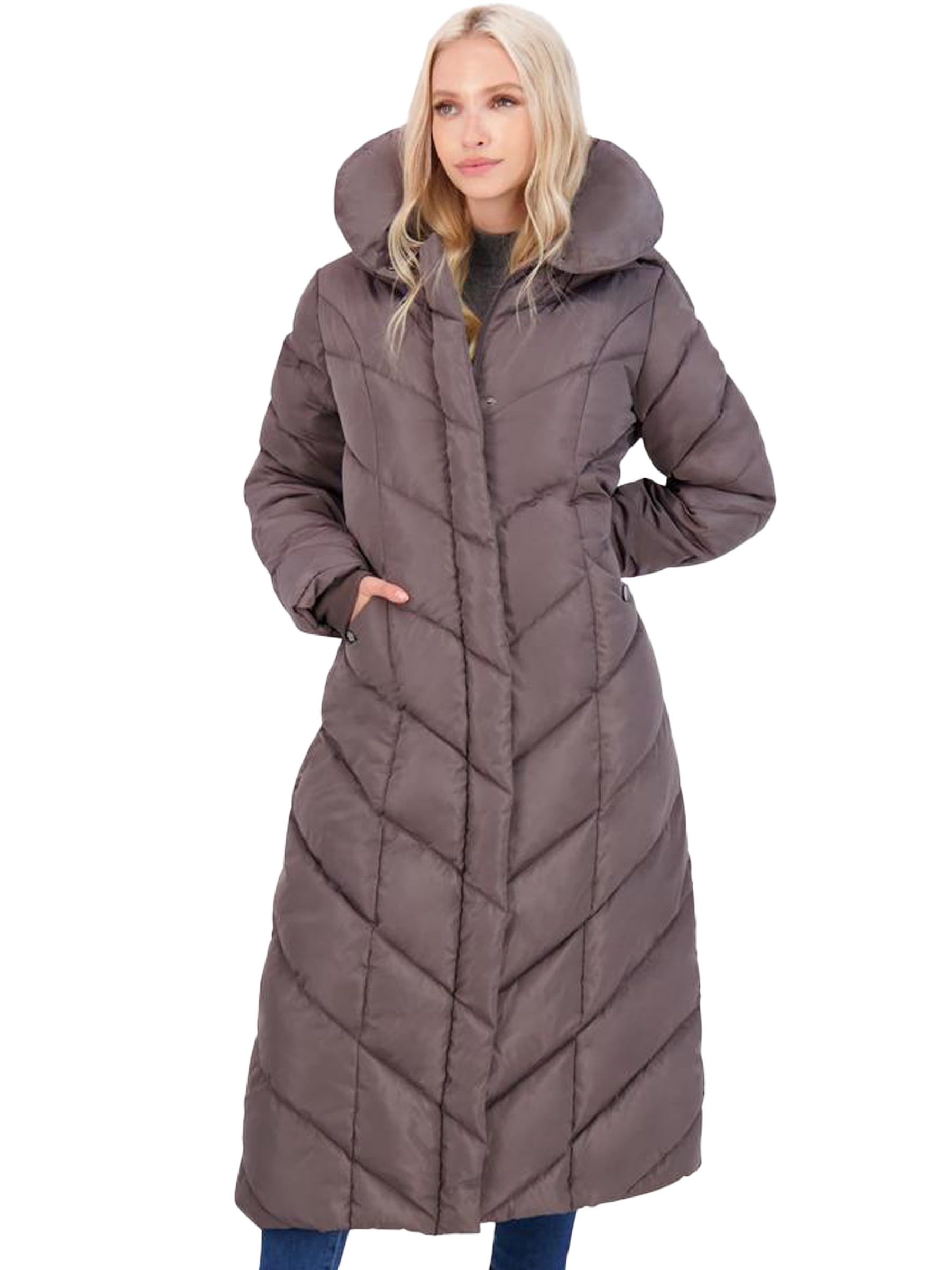 GREGG Women's Long Winter Puffer Coat Waterproof Warm Maxi Down Jacket Faux  Fur Removable Hood Parka