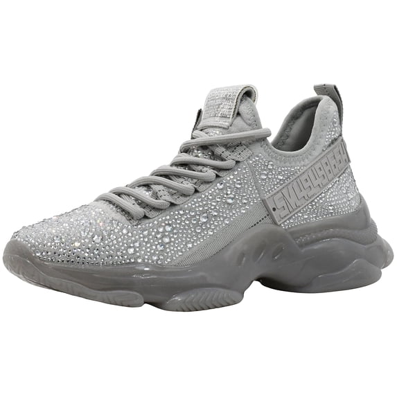 Steve Madden Women's Maxima Sneaker Grey Rhinestone Lace Up Dad Sneaker (7.5)