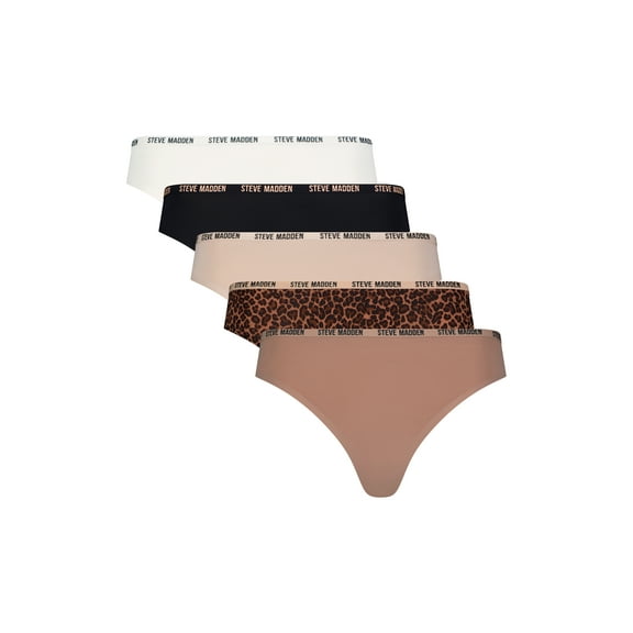 Steve Madden Women's Microfiber Thong Panties, 5-Pack, Sizes S-XL