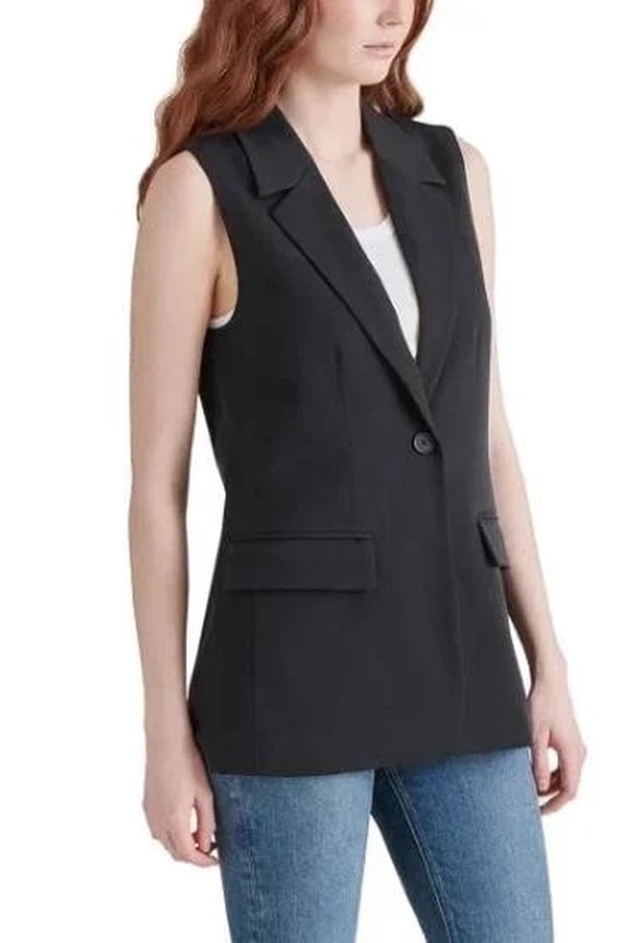Women's Midweight Sleeveless Vest Blazer, Black, Size M