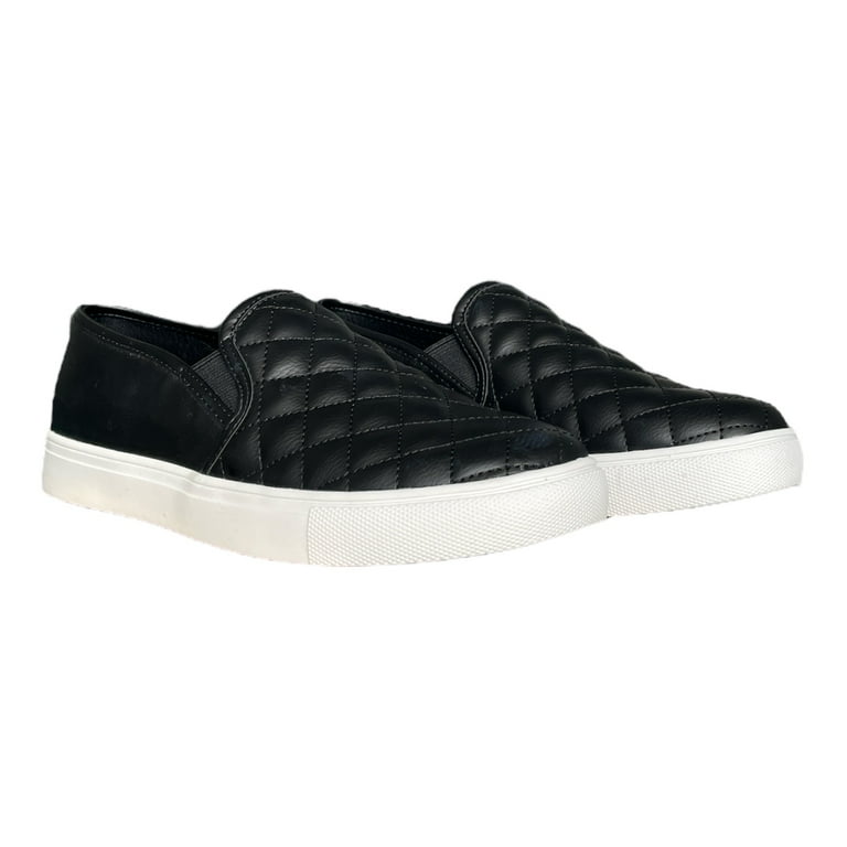 Steve Madden Women's Quilted Slip On Vegan Leather Sneaker (Black