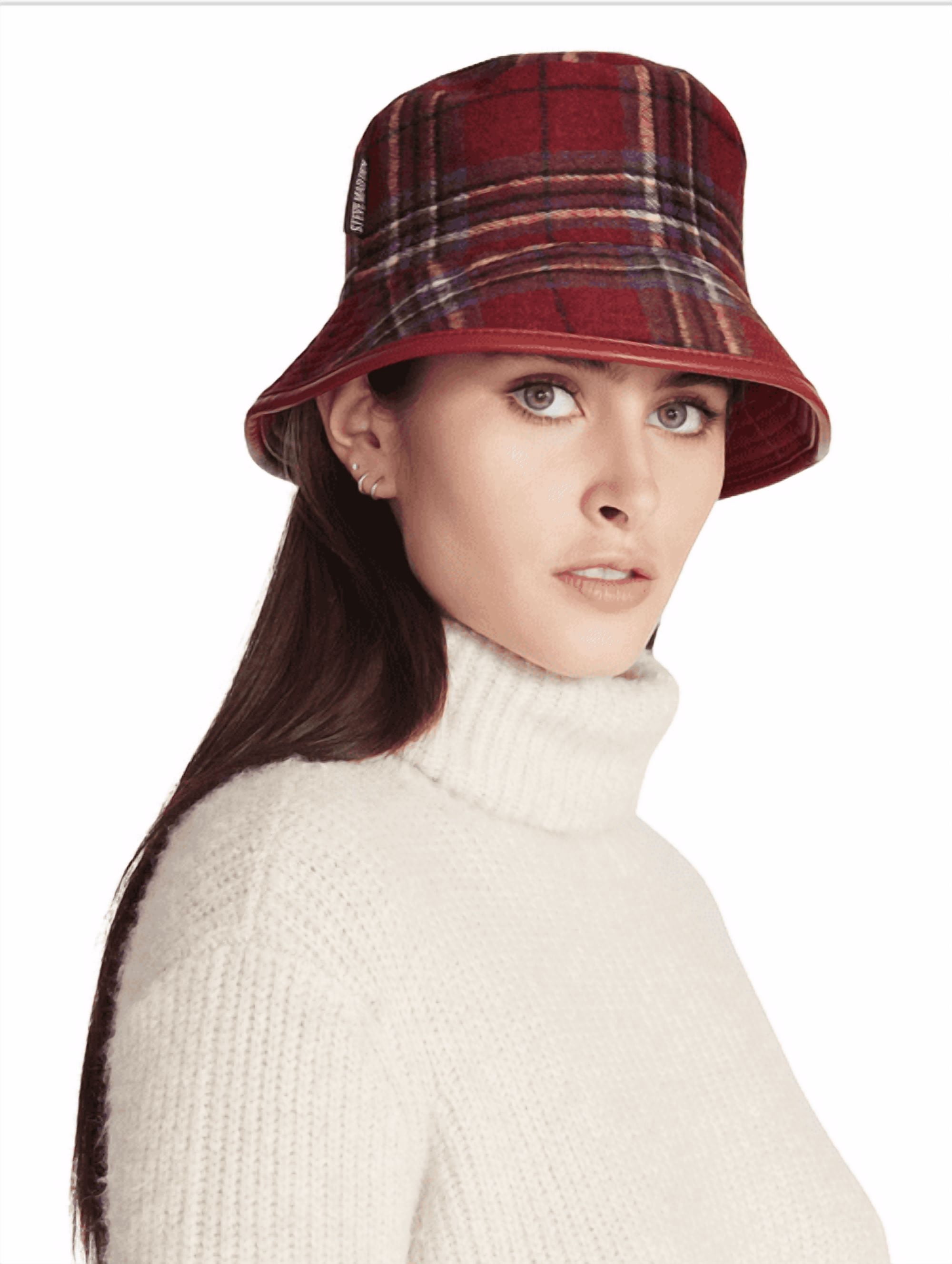 New - Steve Madden Reversible Plaid and Black Bucket Hat Steve Madden Leather Hats for Women | Mercari main image 4