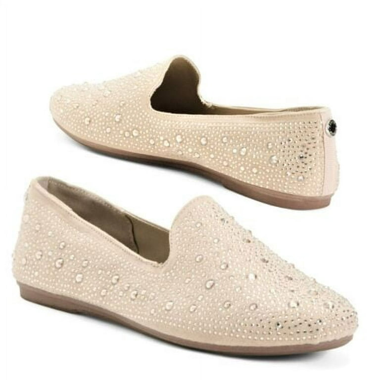 Steve Madden Women's Rhinestone Embellished Pull-On Comfort Shoes Faux  Suede Flats