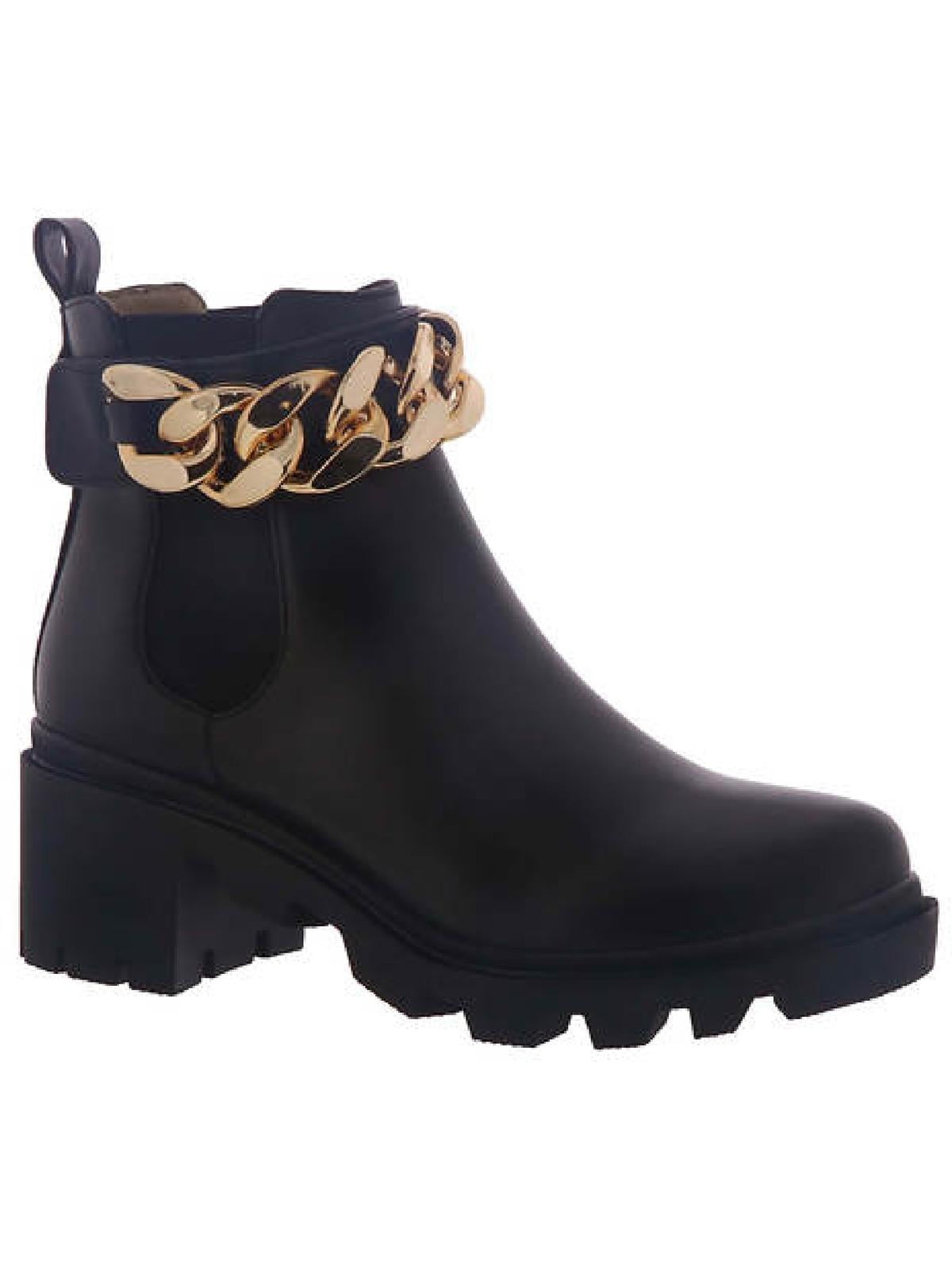 faux leather block heel boots