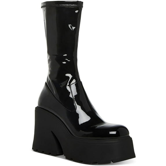 Steve Madden Womens Arrow Patent Square Toe Mid-Calf Boots