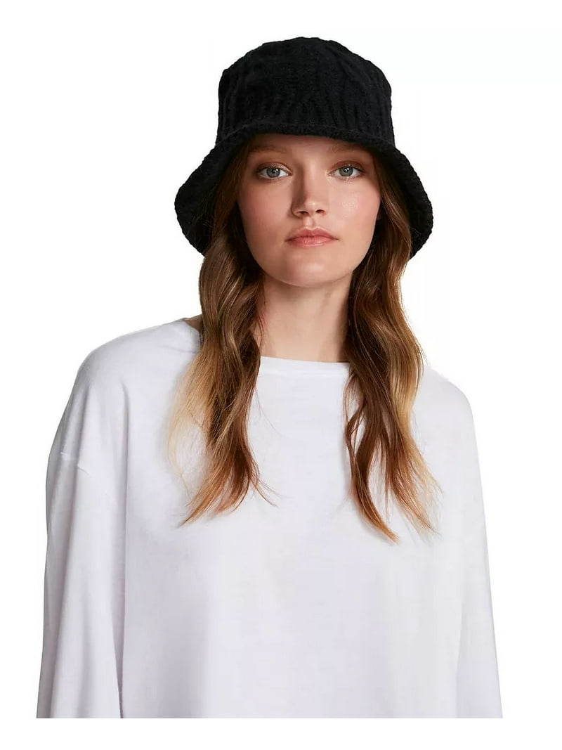 Steve Madden Womens Cable-Knit Bucket Hat (Black) - Walmart.com display picture 3