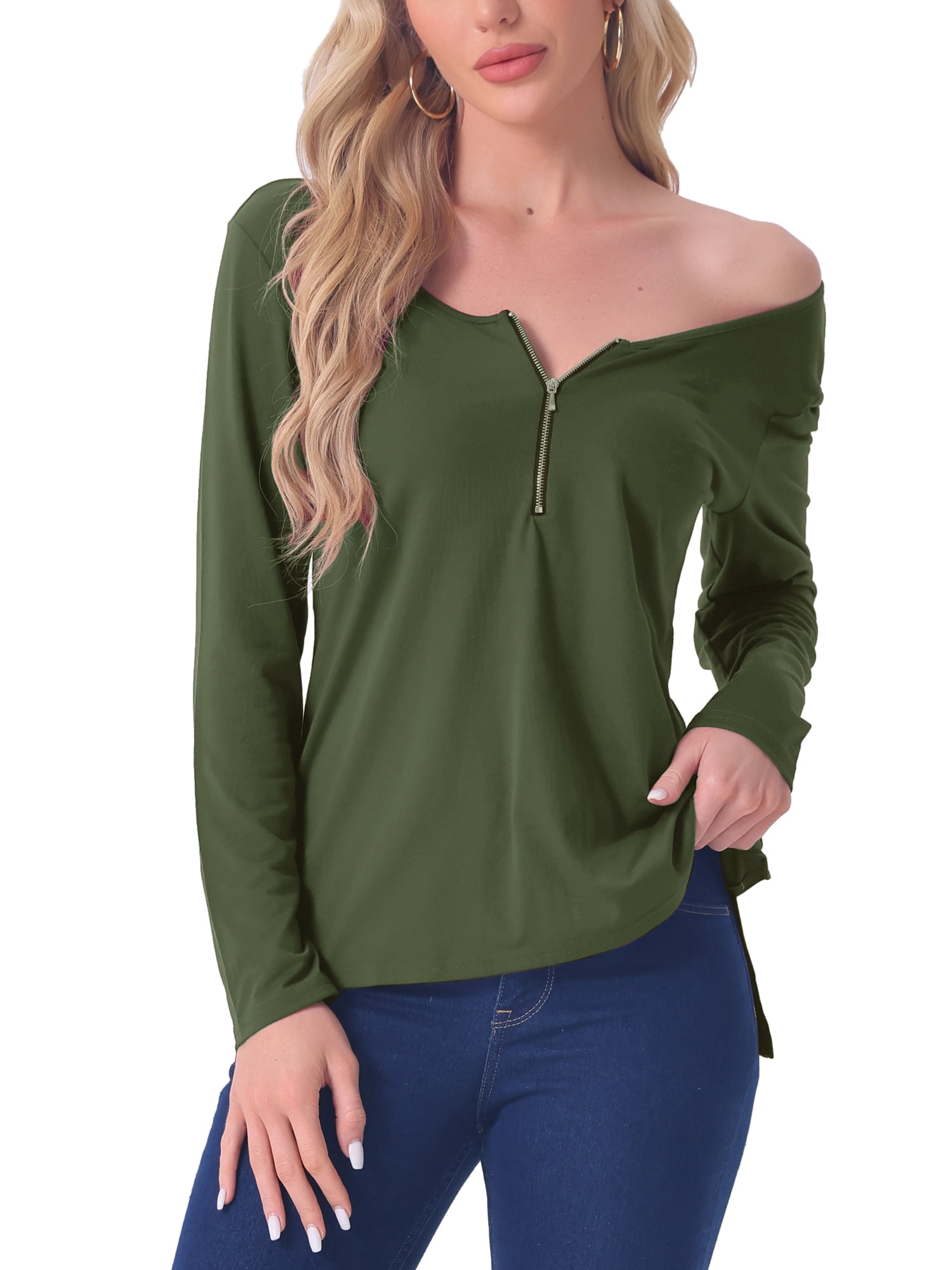 DARING DIVA Long Sleeves Pullover Solid Round Neck Pajama Tops S Green