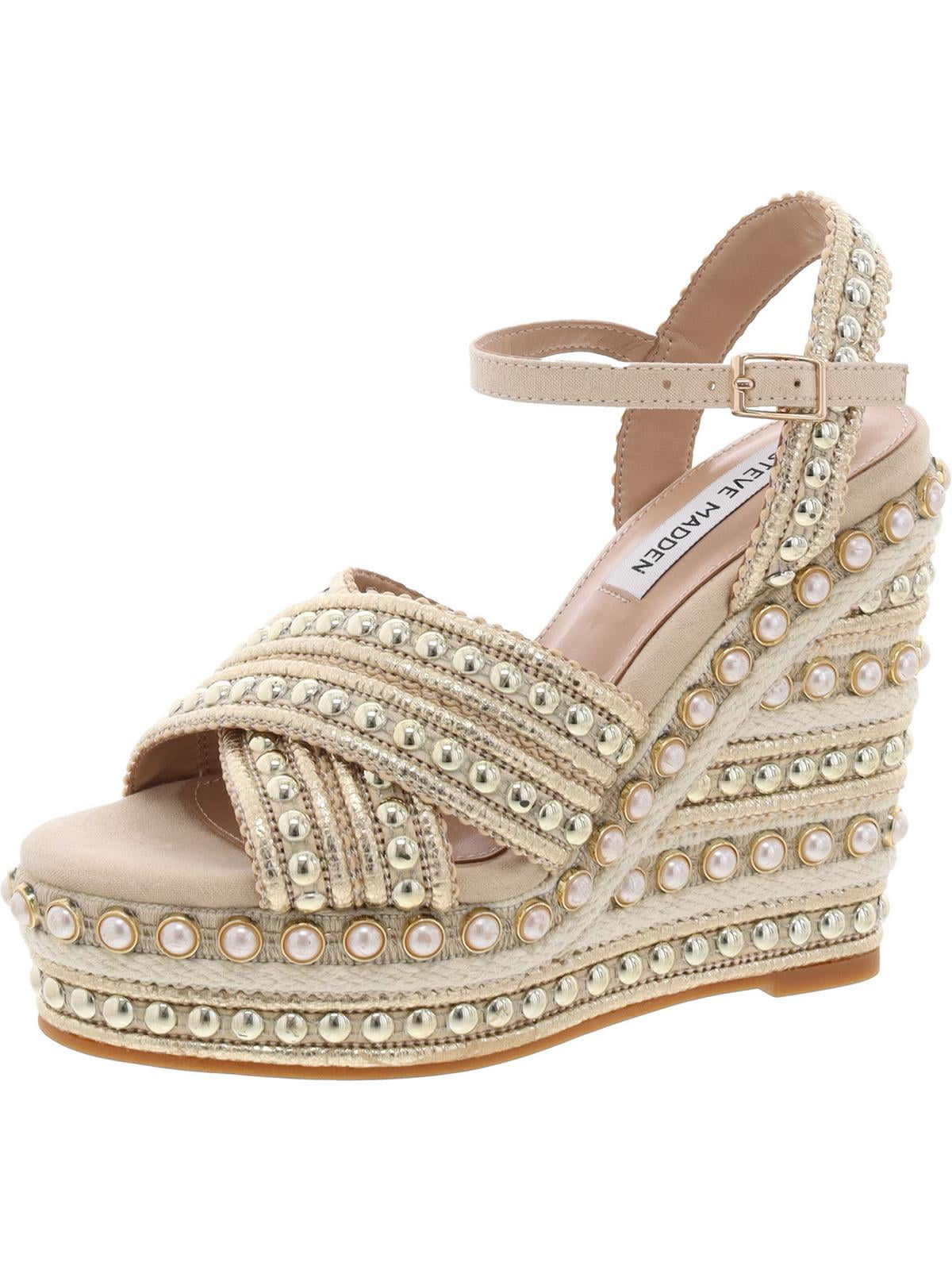 Steve Madden Womens Embellished Open Toe Wedge Sandals
