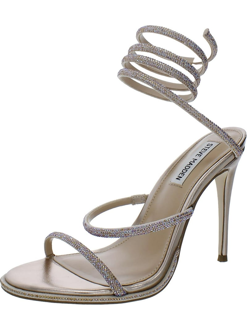 Steve Madden DECODED Women's Heeled Sandals - Wood-Look Block Heel With Silver Embellishments