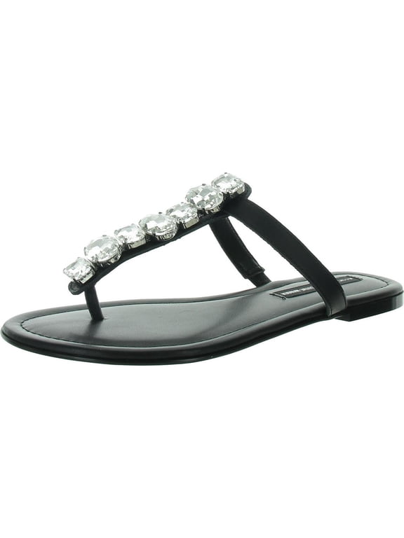 Womens Faux Leather T-Strap Thong Sandals