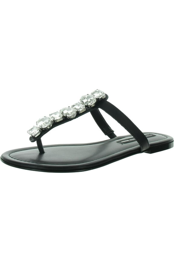Womens Faux Leather T-Strap Thong Sandals
