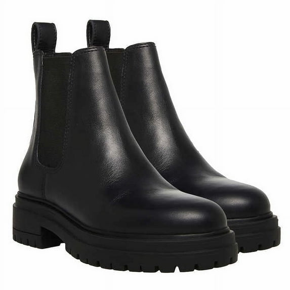 Steve Madden Womens Handout Lug Sole Ankle Ladies' Leather Gore Chelsea Boot (7, Black Leather)