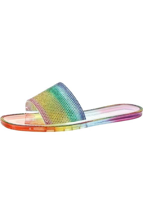 Womens Jacelyn Rhinestones Slip On Pool Slides