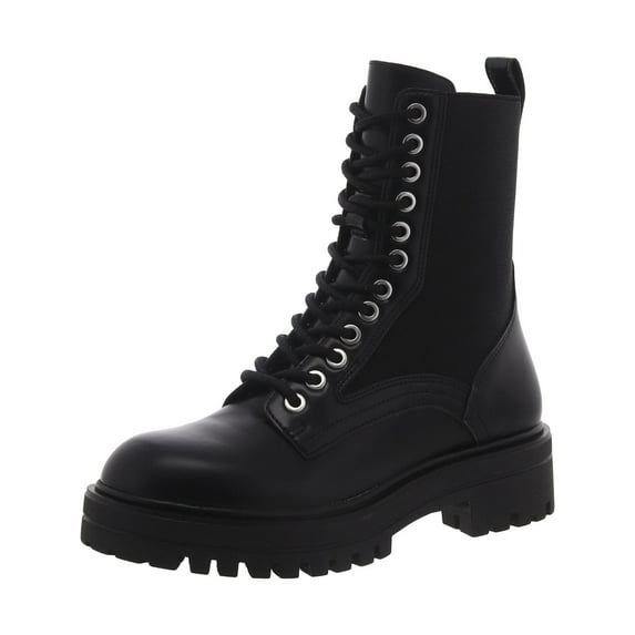 Steve Madden Womens Kenny Faux Leather Lace-Up Mid-Calf Boots