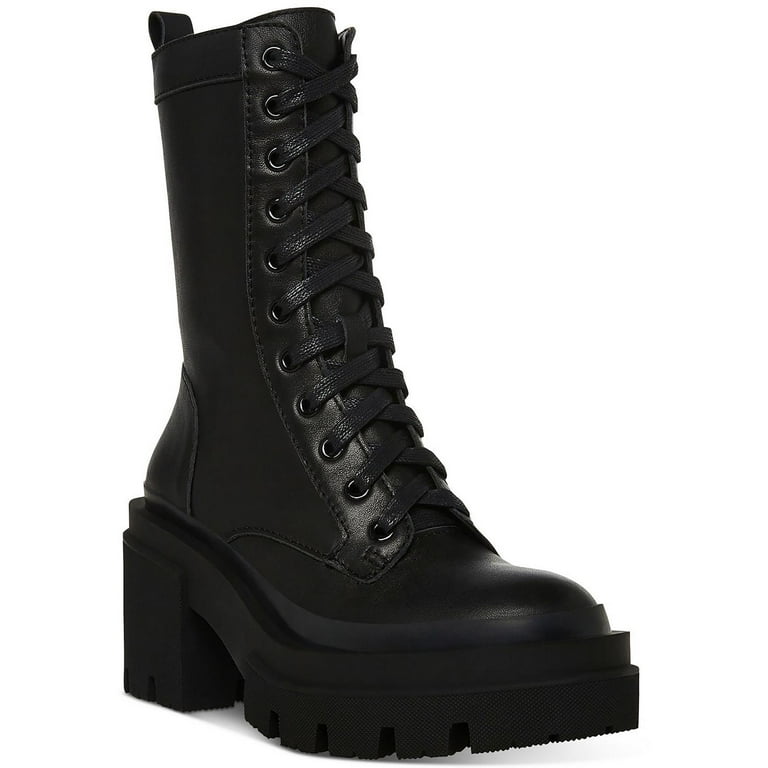 Steve Madden Womens Matryx Side Zip Block Heel Combat Lace up Boots Walmart
