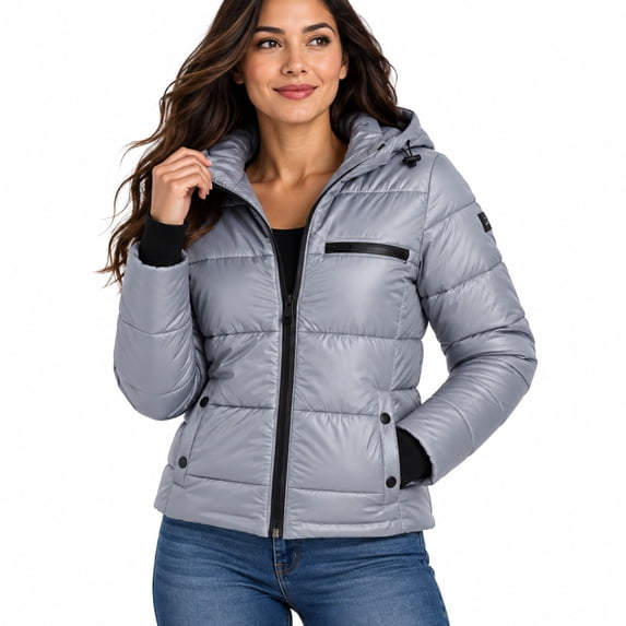 Steve Madden Womens Packable Quilted Winter Puffer Jacket with Hood