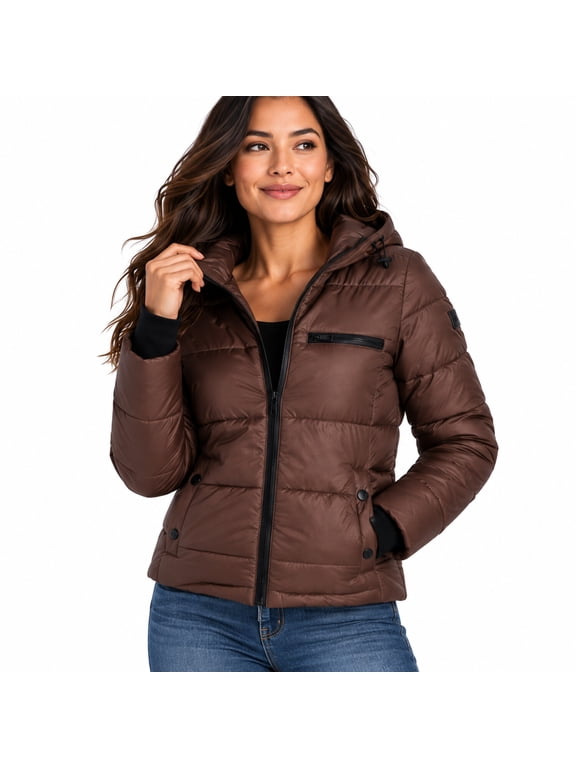 Womens Packable Quilted Winter Puffer Jacket with Hood