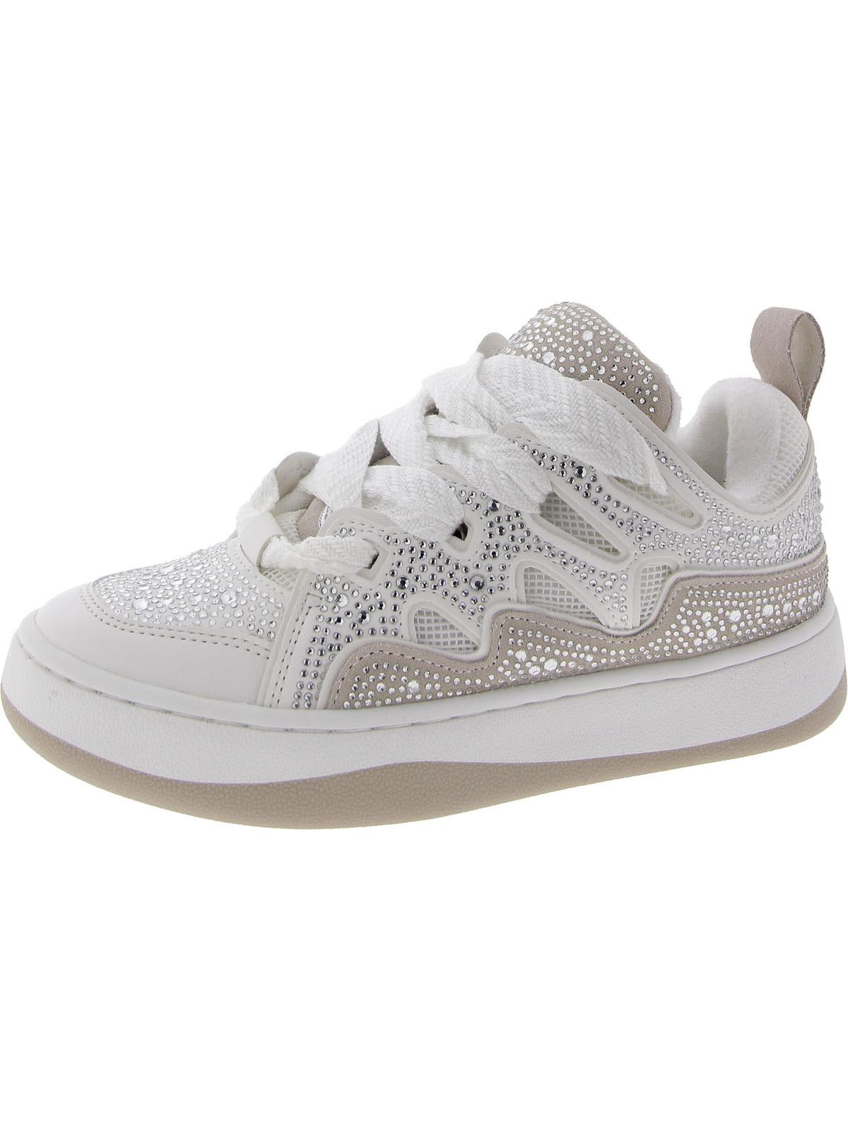 Steve Madden Roaring White Multi Rhinestone Lace Up Low Top