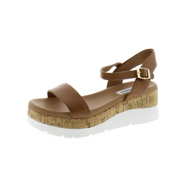 Steve Madden Womens Roselita  Leather Platform Sandals Tan 7.5 Medium (B,M)