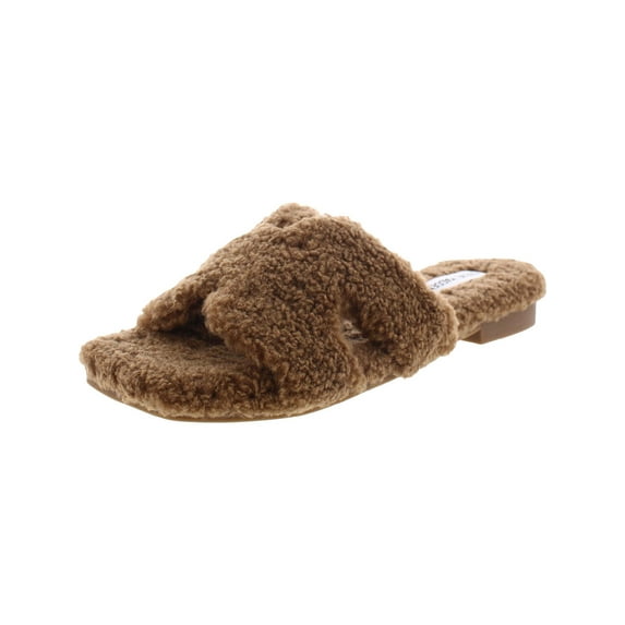 Steve Madden Womens Seek Faux Fur Square Toe Slide Slippers