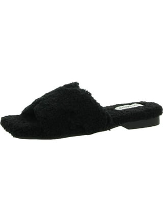 Steve madden black fuzzy slides best sale
