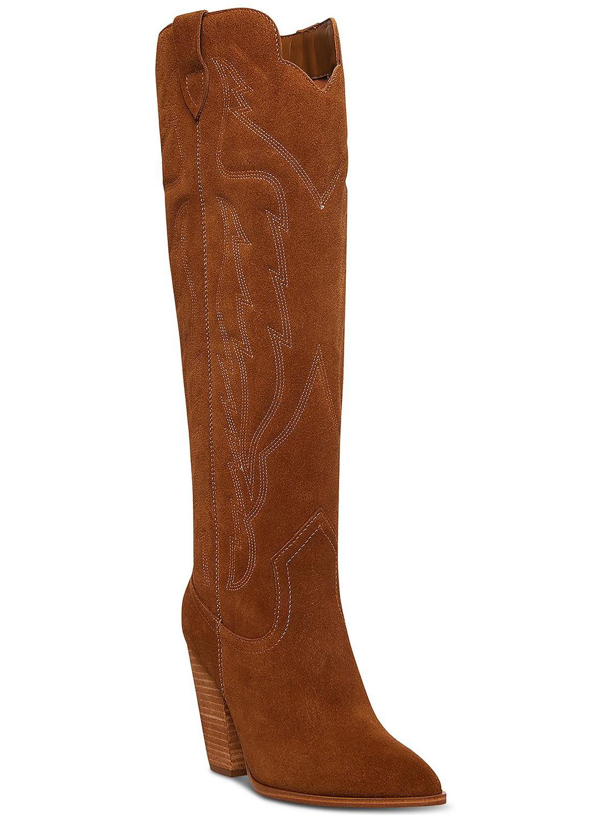 Steve Madden Womens Tessy Leather Block Heel Cowboy, Western Boots