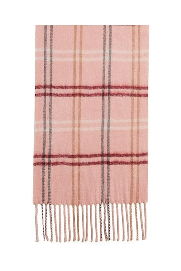Women's Mid Weight Cozy Muffler Scarf Blush Plaid, MADE IN ITALY