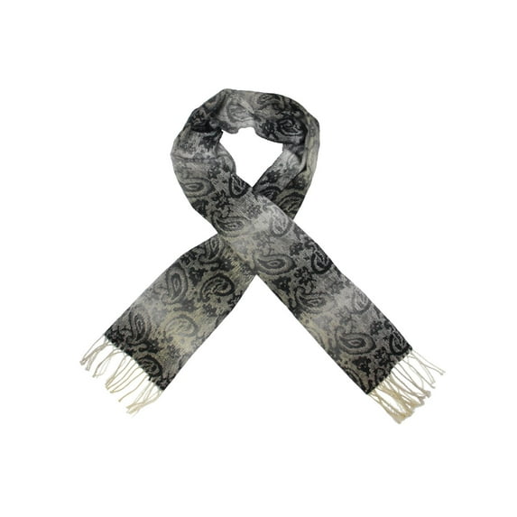 Steve Madden Womens Scarf Black Ombré Paisley Fringe Mid Weight Muffler ,Grey
