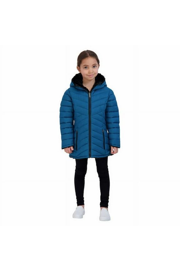 Youth Girls Reversible Parka | Blue, Small-(7/8)