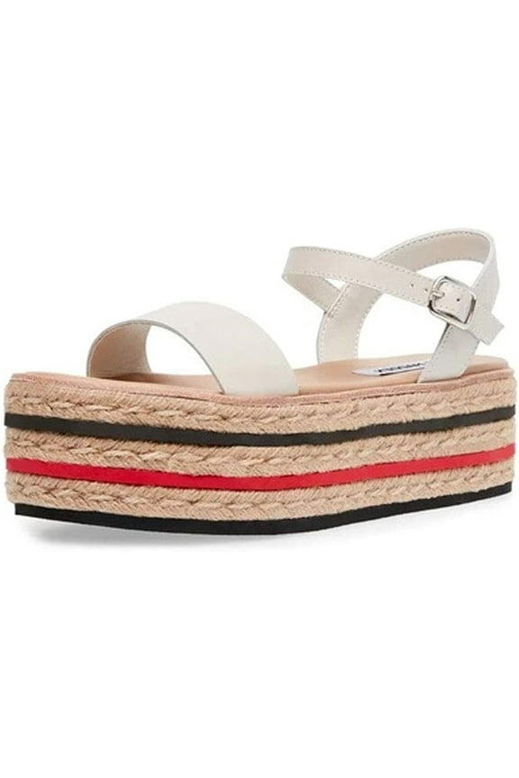 Zella Bone Multi Fashion Buckle Espadrille Flatform Wedge Sandals (Bone Leather, 8)