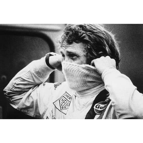 Steve McQueen 24x36 Poster in Le Mans putting racing scarf over face