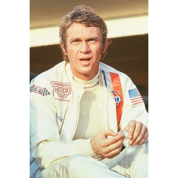 Steve McQueen in Le Mans 24x36 Poster in white racing outfit