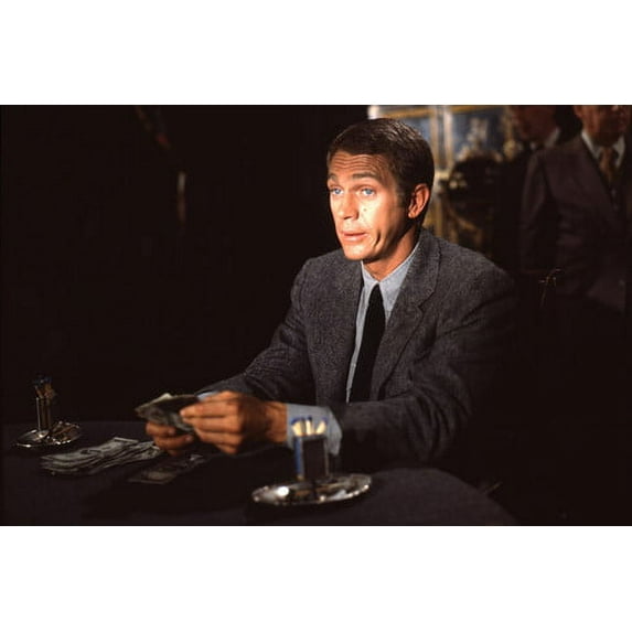 Steve McQueen in The Cincinnati Kid seated at poker table holding money 24x36 Poster