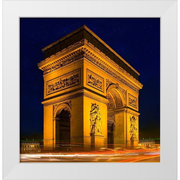 Steve Mohlenkamp 12x12 White Modern Wood Framed Museum Art Print Titled - Traffic passes the Arch de Triumph on the Champs Elysee in Paris-France